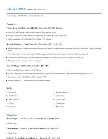 Visiting Researcher Resume
