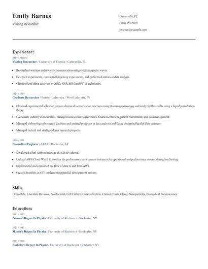 Visiting Researcher Resume