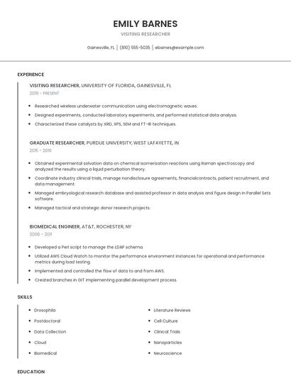 Visiting Researcher Resume