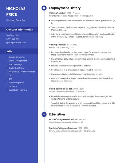 Visiting Teacher Resume