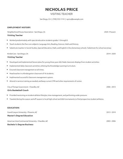 Visiting Teacher Resume