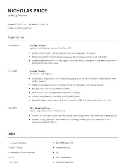 Visiting Teacher Resume