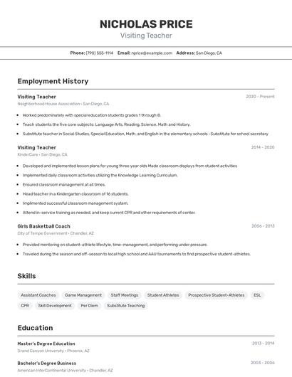 Visiting Teacher Resume