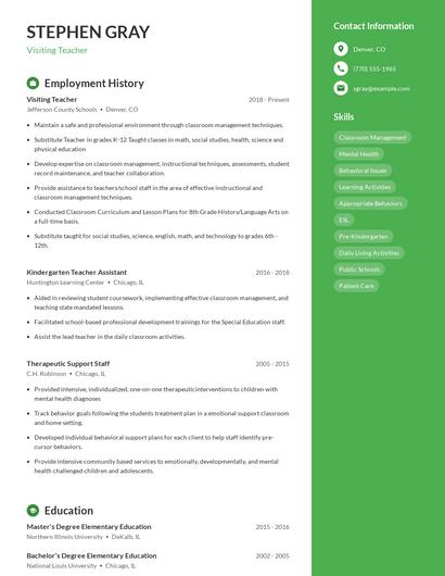 Visiting Teacher Resume