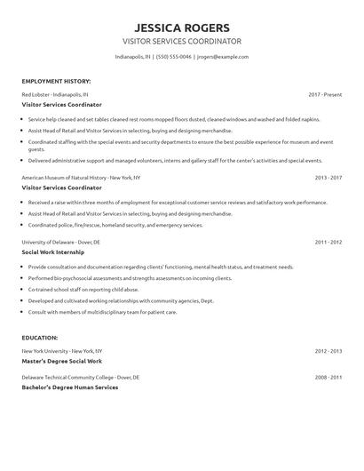 Visitor Services Coordinator Resume