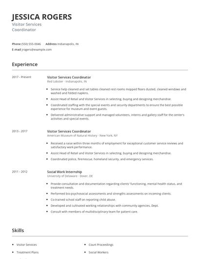 Visitor Services Coordinator Resume