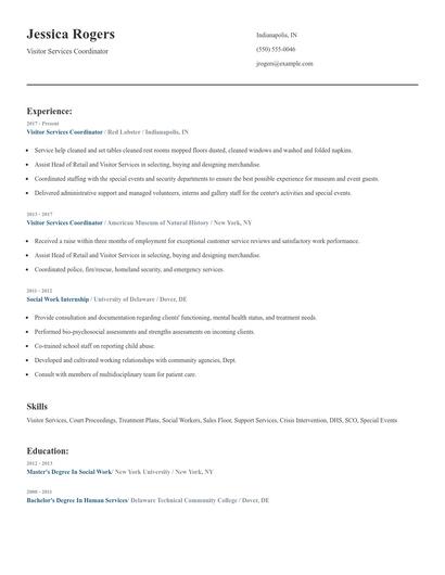 Visitor Services Coordinator Resume