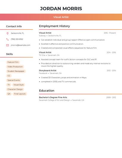 Visual Artist Resume