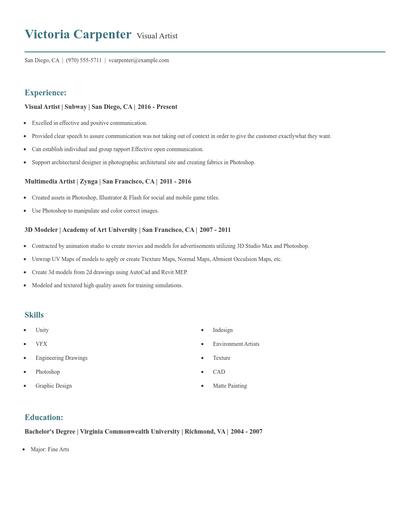 Visual Artist Resume