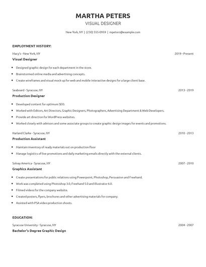 Visual Designer Resume