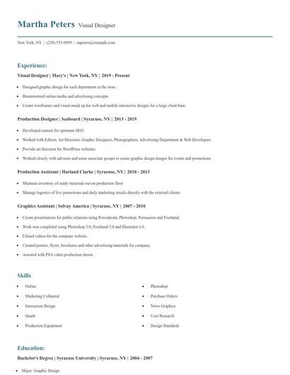 Visual Designer Resume