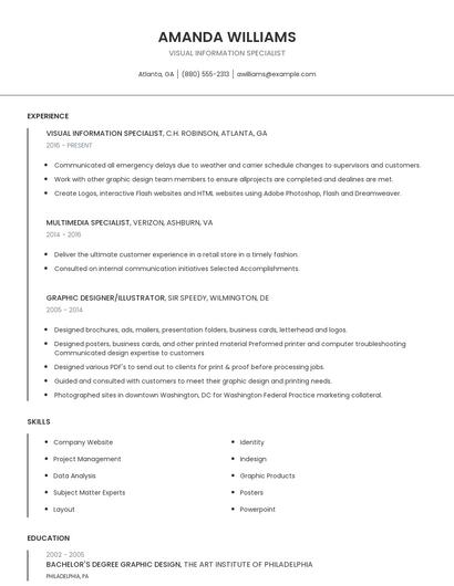 Visual Information Specialist Resume