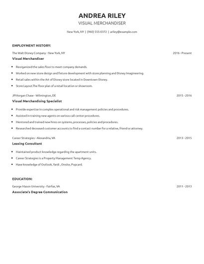 Visual Merchandiser Resume