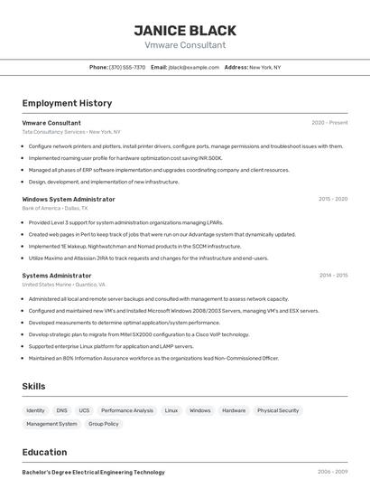 Vmware Consultant Resume