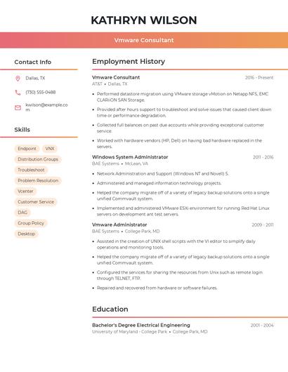Vmware Consultant Resume