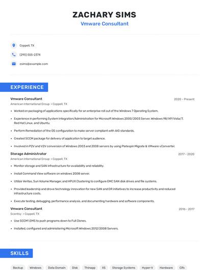 Vmware Consultant Resume