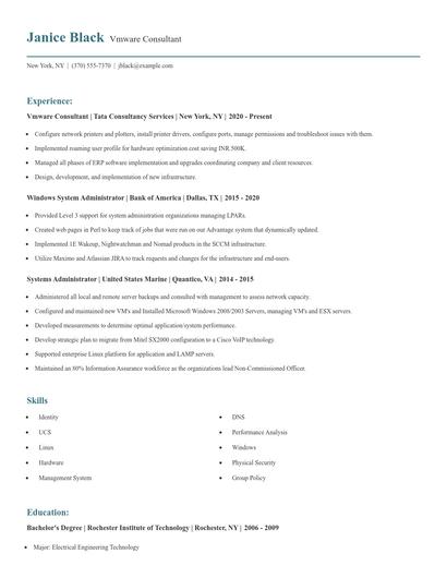 Vmware Consultant Resume