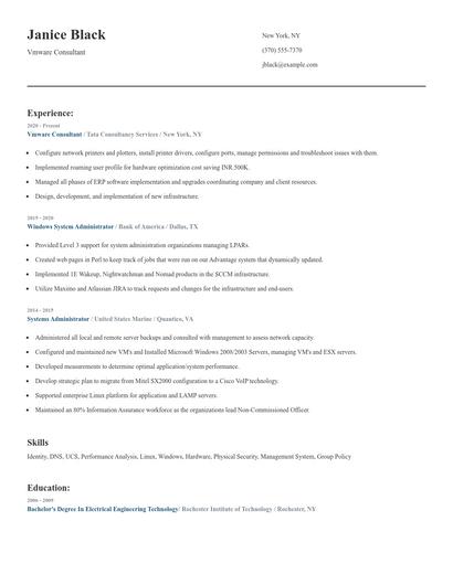 Vmware Consultant Resume