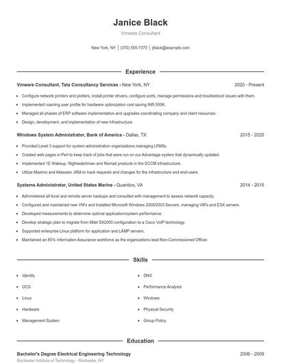 Vmware Consultant Resume
