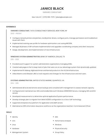 Vmware Consultant Resume