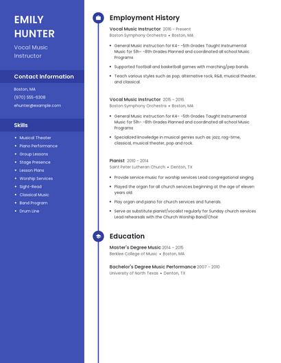 Vocal Music Instructor Resume