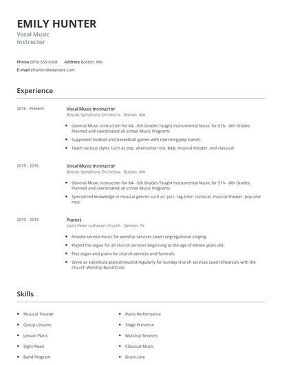 Vocal Music Instructor Resume