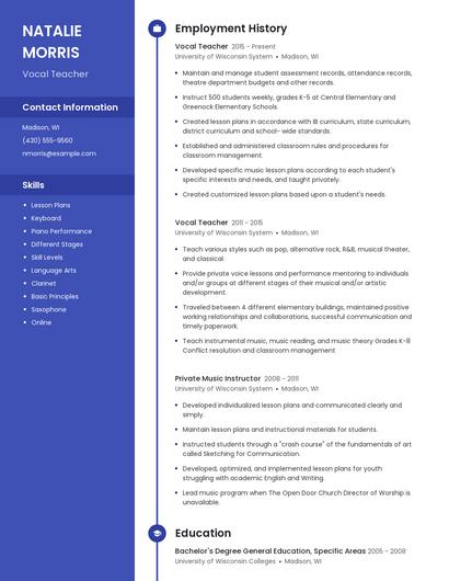 Vocal Teacher Resume