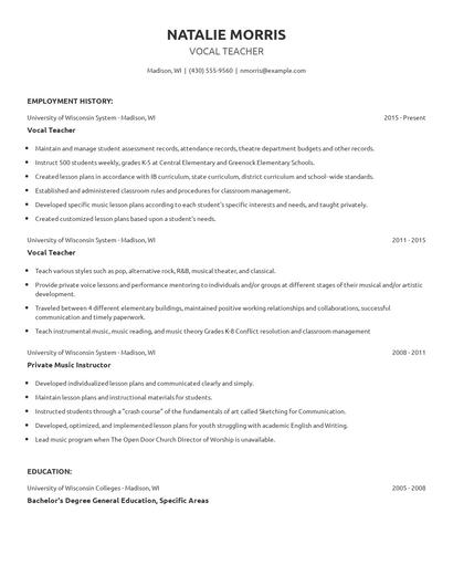 Vocal Teacher Resume