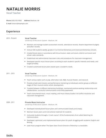 Vocal Teacher Resume