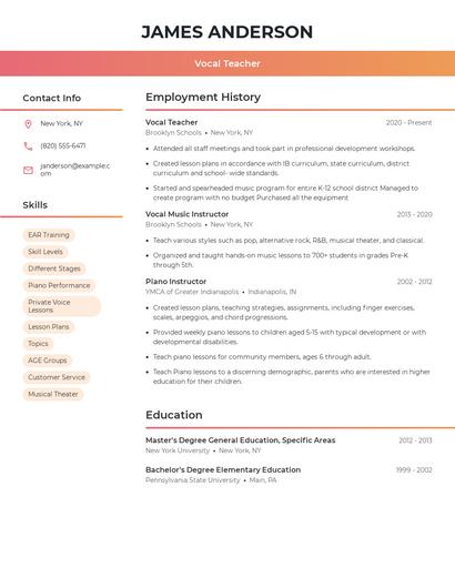 Vocal Teacher Resume