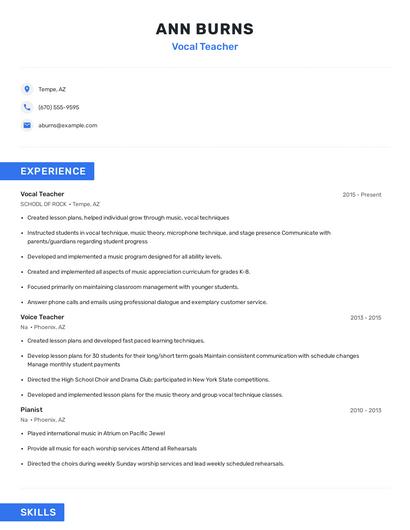 Vocal Teacher Resume