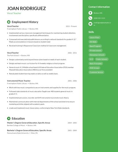 Vocal Teacher Resume