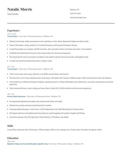 Vocal Teacher Resume