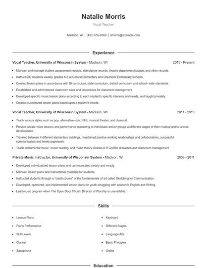 Vocal Teacher Resume