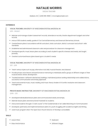 Vocal Teacher Resume