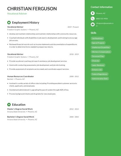 Vocational Adviser Resume