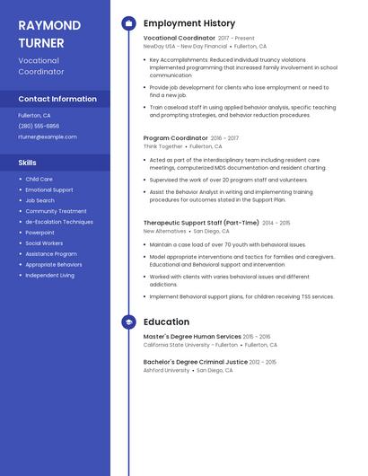 Vocational Coordinator Resume