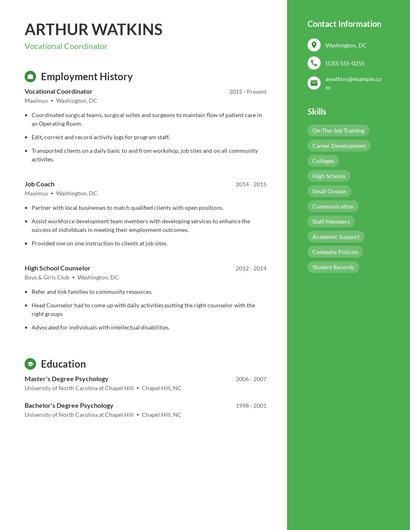 Vocational Coordinator Resume