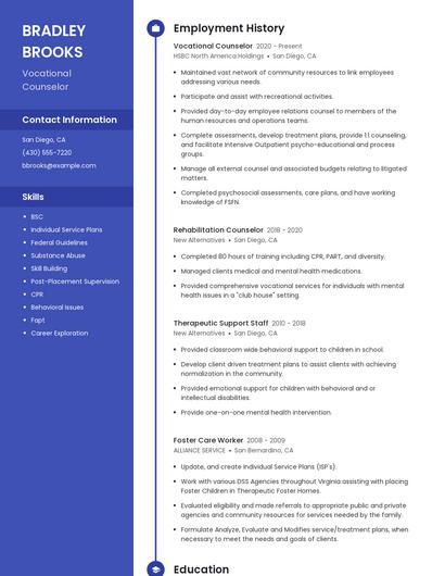 Vocational Counselor Resume