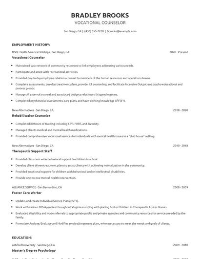 Vocational Counselor Resume