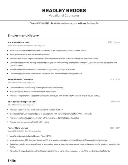 Vocational Counselor Resume