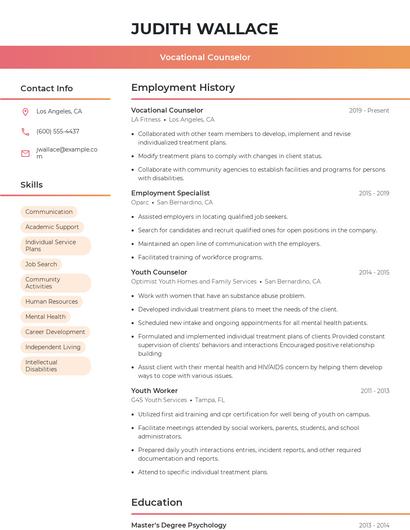 Vocational Counselor Resume