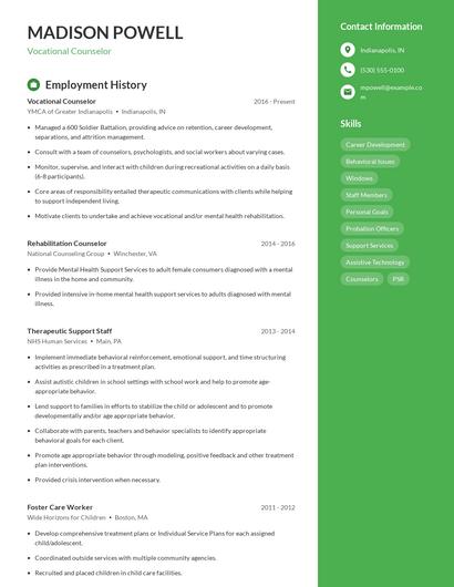 Vocational Counselor Resume
