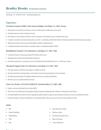 Vocational Counselor Resume
