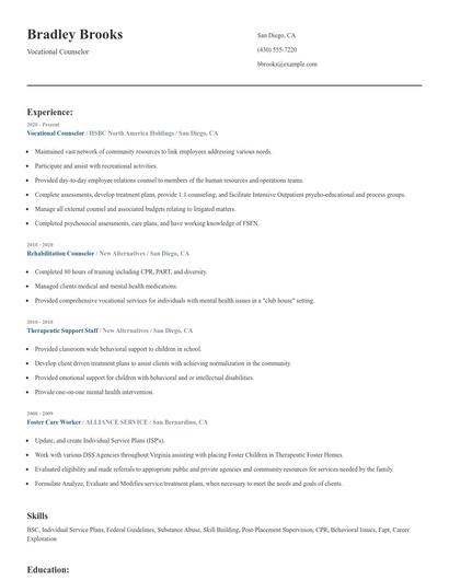 Vocational Counselor Resume