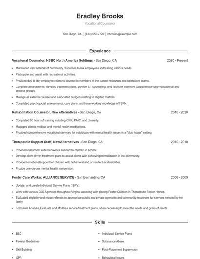 Vocational Counselor Resume