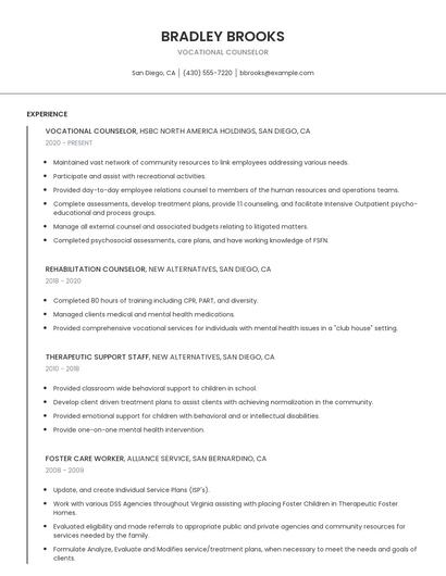 Vocational Counselor Resume