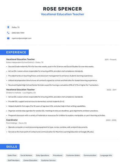 Vocational Education Teacher Resume