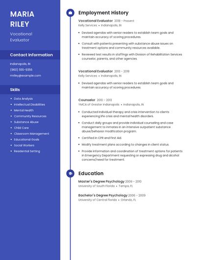 Vocational Evaluator Resume