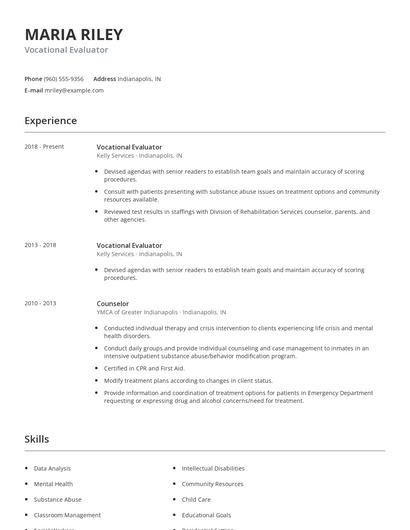 Vocational Evaluator Resume